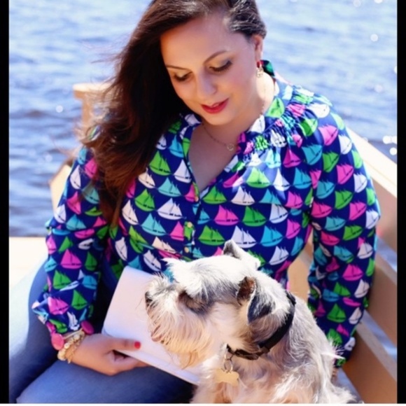 Macbeth Collection Margaret Josephs S Sailboat Top Popover Pink Green Blue - Picture 1 of 6